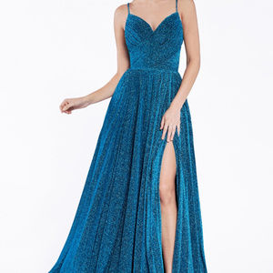 TEAL Leg Slit Bridesmaid Long Dress